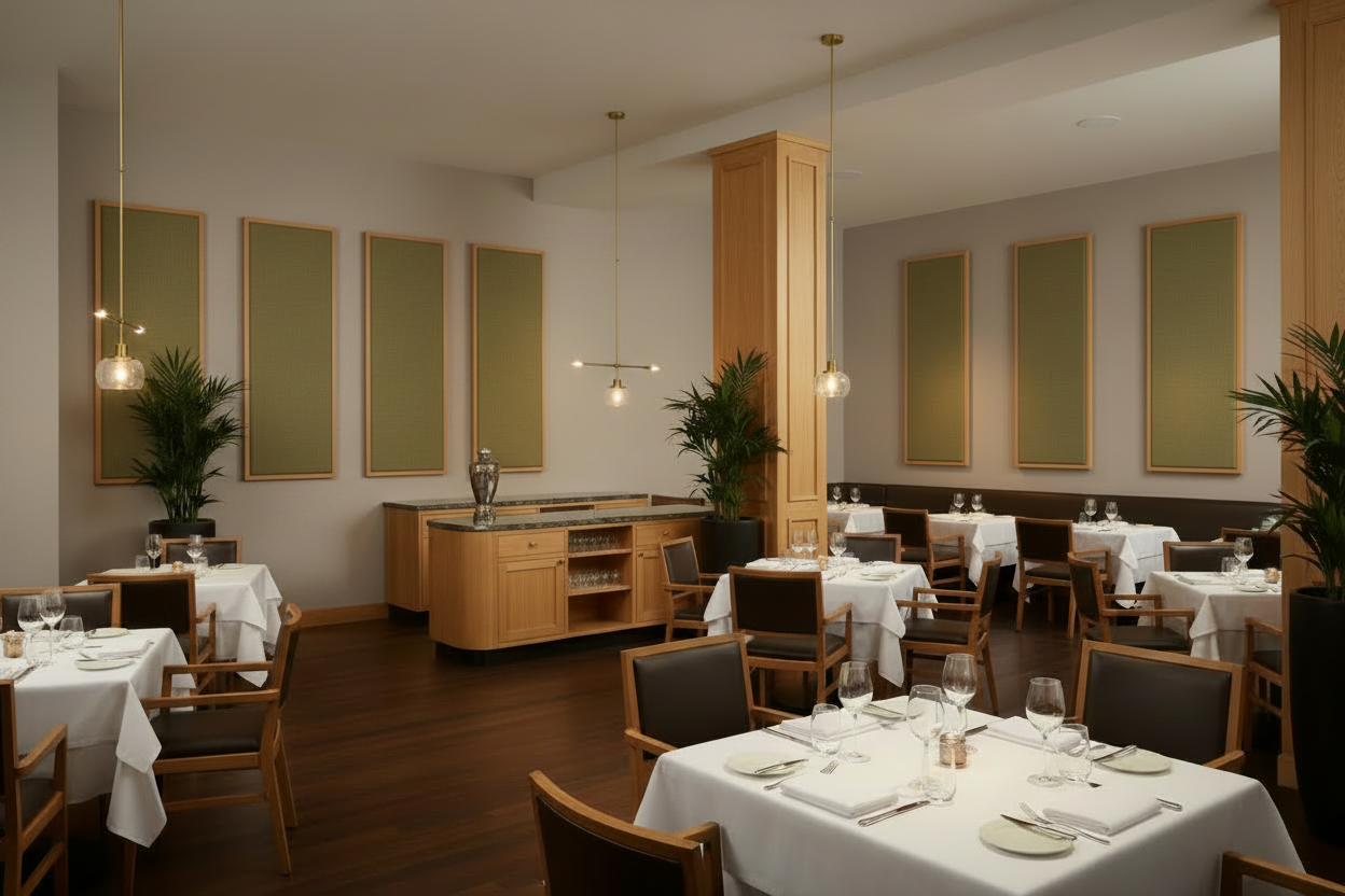 ACOUSTIC PANEL - KHAKI & GOLDEN PECAN FRAMED